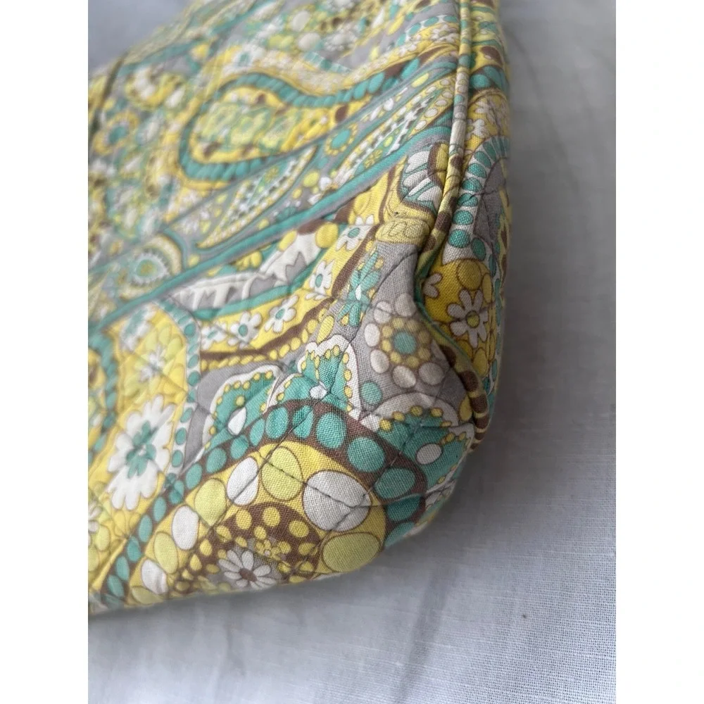 Vera Bradley Sun Valley Quilted Cotton‎ Tote Bag Yellow Teal Paisley Zip Top#480